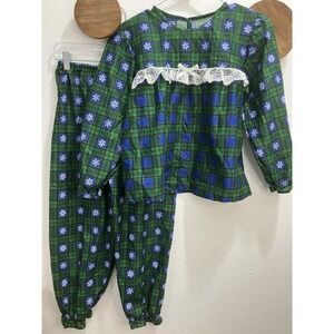 Vintage Winter Girls Size Large 2 Piece Plaid Snowflake Pajama Set